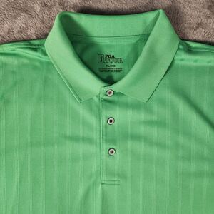 PGA Tour Mens XL Green Shadow Stripe Performance Polo Golf Shirt Airflux Mesh